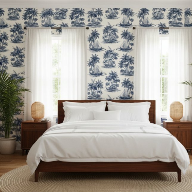 Blauw Hawaiiaans Toile de Joury  Behang (Creator heeft geüpload)