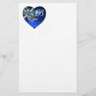 BLAUW HEART EN VERGEET ME NOTS MONOGRAM BRIEFPAPIER