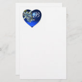 BLAUW HEART EN VERGEET ME NOTS MONOGRAM BRIEFPAPIER (Voorkant / Achterkant)