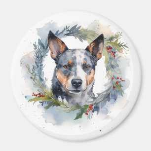 Blauw Heeler Kerst Krans Festieve Pup Magneet