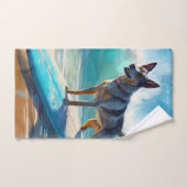 Blauw Heeler strand surfen schilderij Bad Handdoek (Handdoek)