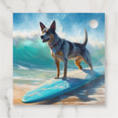Blauw Heeler strand surfen schilderij Bedankjes Labels (Achterkant)