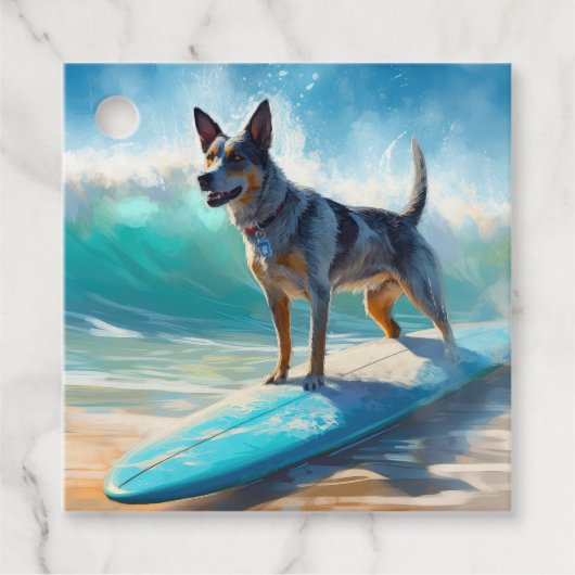 Blauw Heeler strand surfen schilderij Bedankjes Labels (Voorkant)