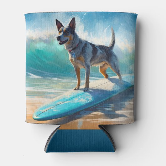 Blauw Heeler strand surfen schilderij Blikjeskoeler (Voorkant)