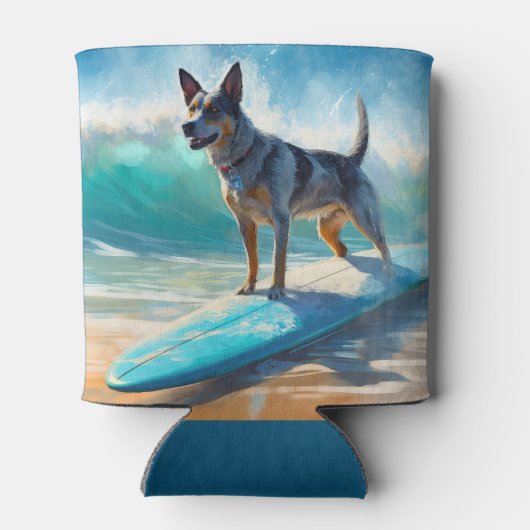 Blauw Heeler strand surfen schilderij Blikjeskoeler (Achterkant)