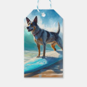 Blauw Heeler strand surfen schilderij Cadeaulabel (Voorkant)