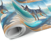 Blauw Heeler strand surfen schilderij Cadeaupapier (Rol Hoek)