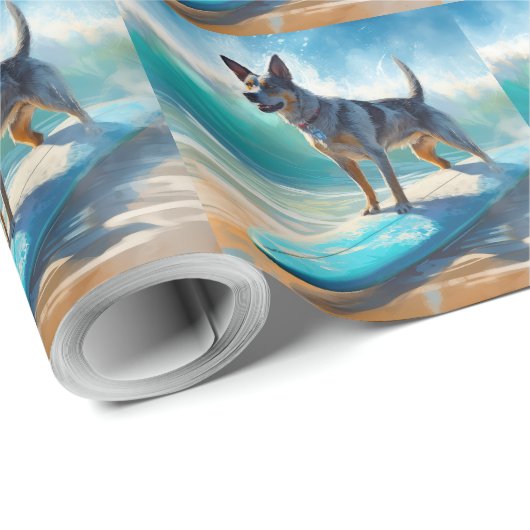 Blauw Heeler strand surfen schilderij Cadeaupapier (Rol Hoek)
