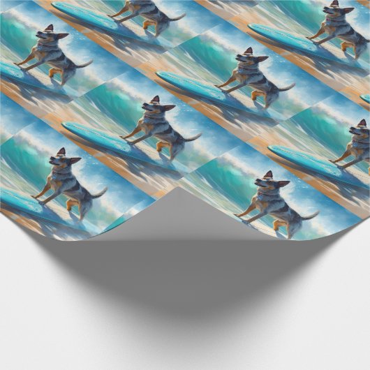 Blauw Heeler strand surfen schilderij Cadeaupapier (Hoek)