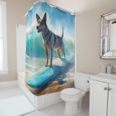 Blauw Heeler strand surfen schilderij Douchegordijn (In situ)