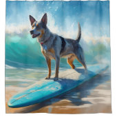 Blauw Heeler strand surfen schilderij Douchegordijn (Voorkant)