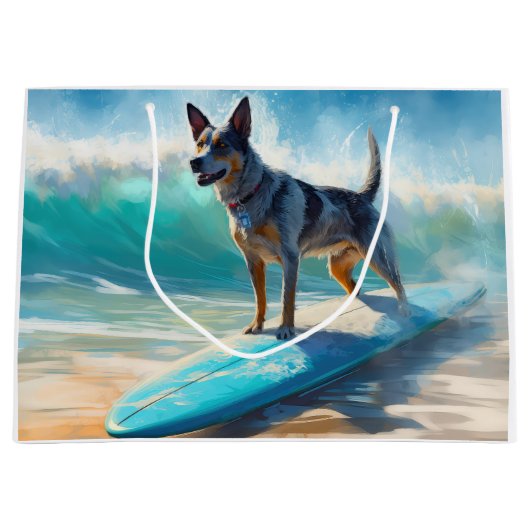 Blauw Heeler strand surfen schilderij Groot Cadeauzakje (Voorkant)