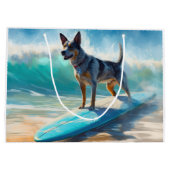 Blauw Heeler strand surfen schilderij Groot Cadeauzakje (Achterkant)