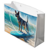 Blauw Heeler strand surfen schilderij Groot Cadeauzakje (Achterkant Gekanteld)