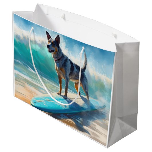Blauw Heeler strand surfen schilderij Groot Cadeauzakje (Achterkant Gekanteld)