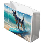 Blauw Heeler strand surfen schilderij Groot Cadeauzakje (Voorkant Gekanteld)