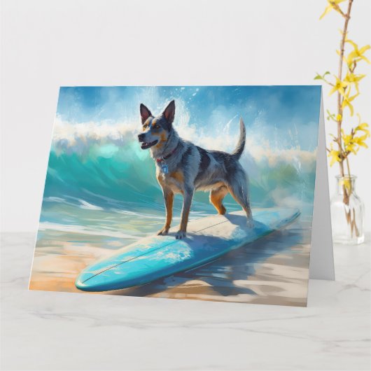 Blauw Heeler strand surfen schilderij Kaart (Gele Bloem)
