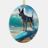 Blauw Heeler strand surfen schilderij Keramisch Ornament (Rechts)