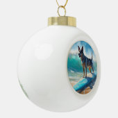 Blauw Heeler strand surfen schilderij Keramische Bal Ornament (Links)