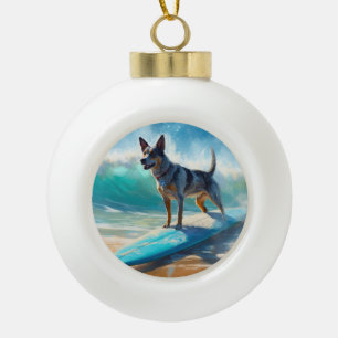 Blauw Heeler strand surfen schilderij Keramische Bal Ornament