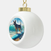 Blauw Heeler strand surfen schilderij Keramische Bal Ornament (Rechts)