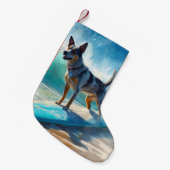 Blauw Heeler strand surfen schilderij Kleine Kerstsok (Voorkant (Hangend))