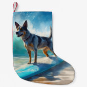 Blauw Heeler strand surfen schilderij Kleine Kerstsok (Voorkant)