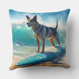 Blauw Heeler strand surfen schilderij Kussen