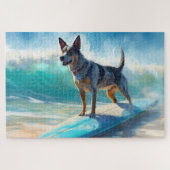 Blauw Heeler strand surfen schilderij Legpuzzel (Horizontaal)