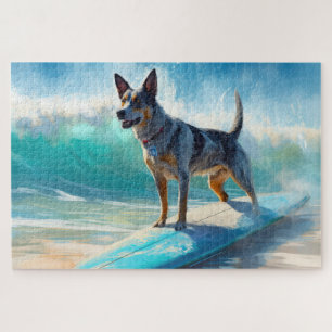 Blauw Heeler strand surfen schilderij Legpuzzel