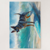Blauw Heeler strand surfen schilderij Legpuzzel (Verticaal)