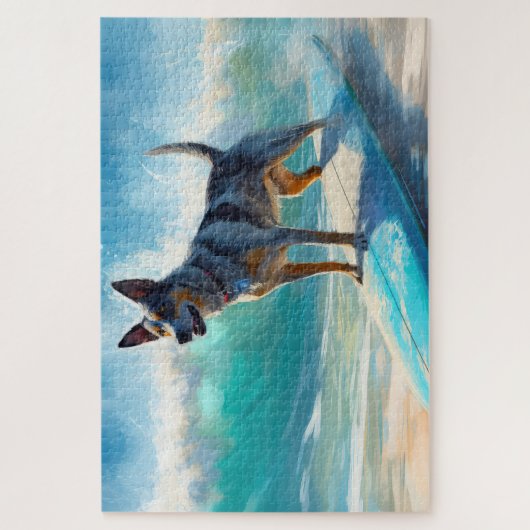 Blauw Heeler strand surfen schilderij Legpuzzel (Verticaal)