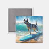 Blauw Heeler strand surfen schilderij Magneet (Voorkant / Achterkant)