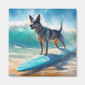 Blauw Heeler strand surfen schilderij Magneet (Voorkant)