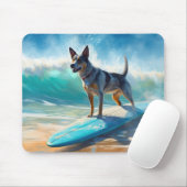 Blauw Heeler strand surfen schilderij Muismat (Met muis)
