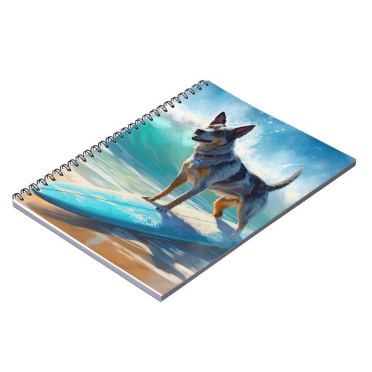 Blauw Heeler strand surfen schilderij Notitieboek (Linkerzijde)
