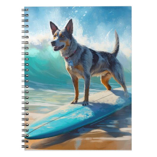 Blauw Heeler strand surfen schilderij Notitieboek (Voorkant)