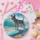 Blauw Heeler strand surfen schilderij Papieren Bordje (Feest)