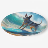 Blauw Heeler strand surfen schilderij Papieren Bordje (Gekanteld)