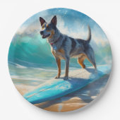 Blauw Heeler strand surfen schilderij Papieren Bordje (Voorkant)