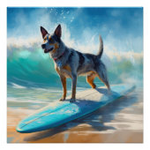 Blauw Heeler strand surfen schilderij Perfect Poster (Voorkant)