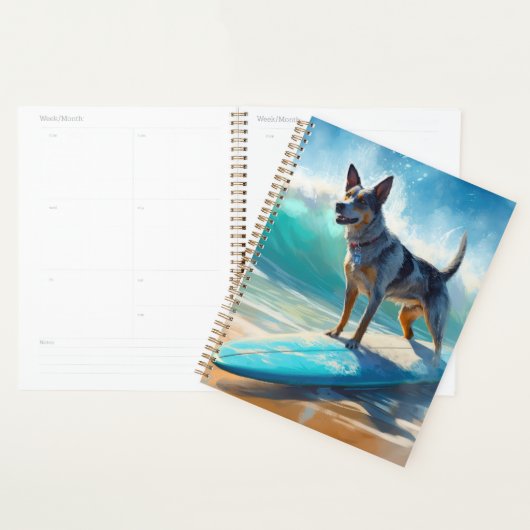 Blauw Heeler strand surfen schilderij Planner (Display)