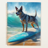 Blauw Heeler strand surfen schilderij Planner (Voorkant)