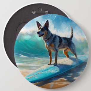 Blauw Heeler strand surfen schilderij Ronde Button 6,0 Cm