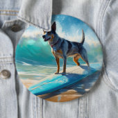 Blauw Heeler strand surfen schilderij Ronde Button 6,0 Cm (In situ)
