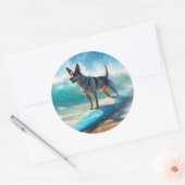 Blauw Heeler strand surfen schilderij Ronde Sticker (Envelop)