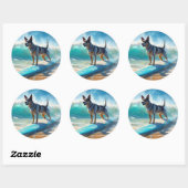 Blauw Heeler strand surfen schilderij Ronde Sticker (Vel)