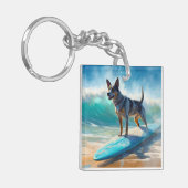 Blauw Heeler strand surfen schilderij Sleutelhanger (Voorkant Links)