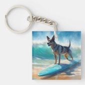 Blauw Heeler strand surfen schilderij Sleutelhanger (Voorkant)