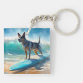 Blauw Heeler strand surfen schilderij Sleutelhanger (Achterkant)